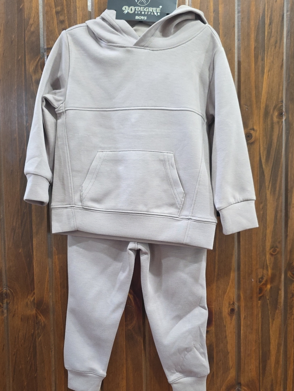 90 Degree By Reflex Boys Taupe Hooded Sweatpants Set